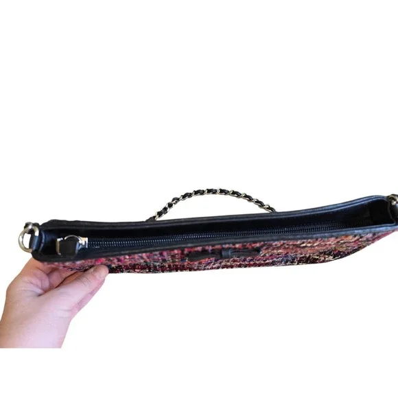 Talbots Tweed Purse Chain Shoulder Strap Bag Black Multicolor Small - Picture 6 of 8